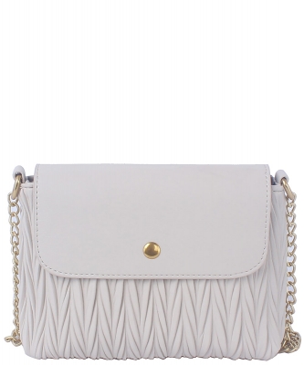 Chevron Pleated Flapover Crossbody Bag CSD018-Z BEIGE